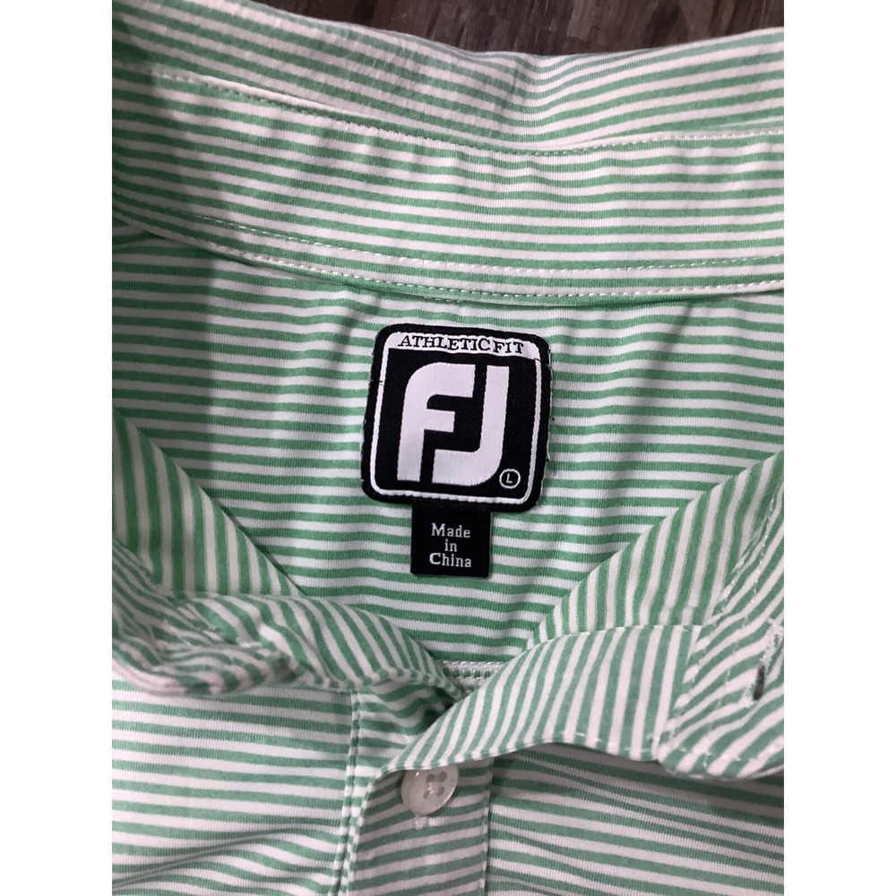 FootJoy Men's Short Sleeve Cambridge GC Logo Green Striped Golf‎ Polo Shirt Lg. - Picture 5 of 8